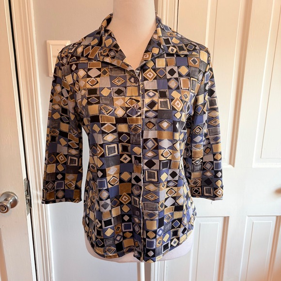 Paul Harris Design Tops - Vintage PHD Paul Harris Design Women Medium Button Up Shirt Blue Geometric